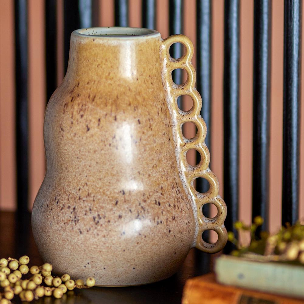 Bloomingville Souri Vase braun D19 cm aus Steingut – dekorative Vase für Wohnzimmer & Tischdeko