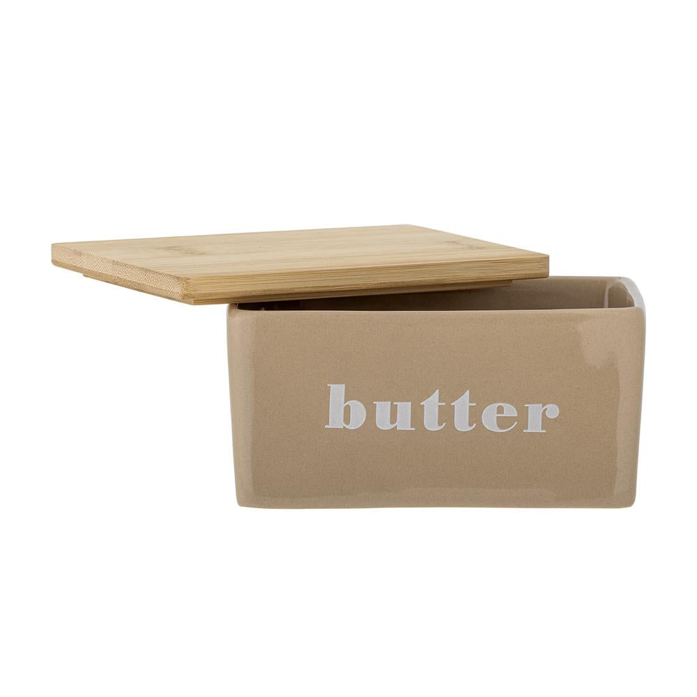 Bloomingville Hanyu Butterdose aus Steingut in Braun mit Bambusdeckel im dänischen Design