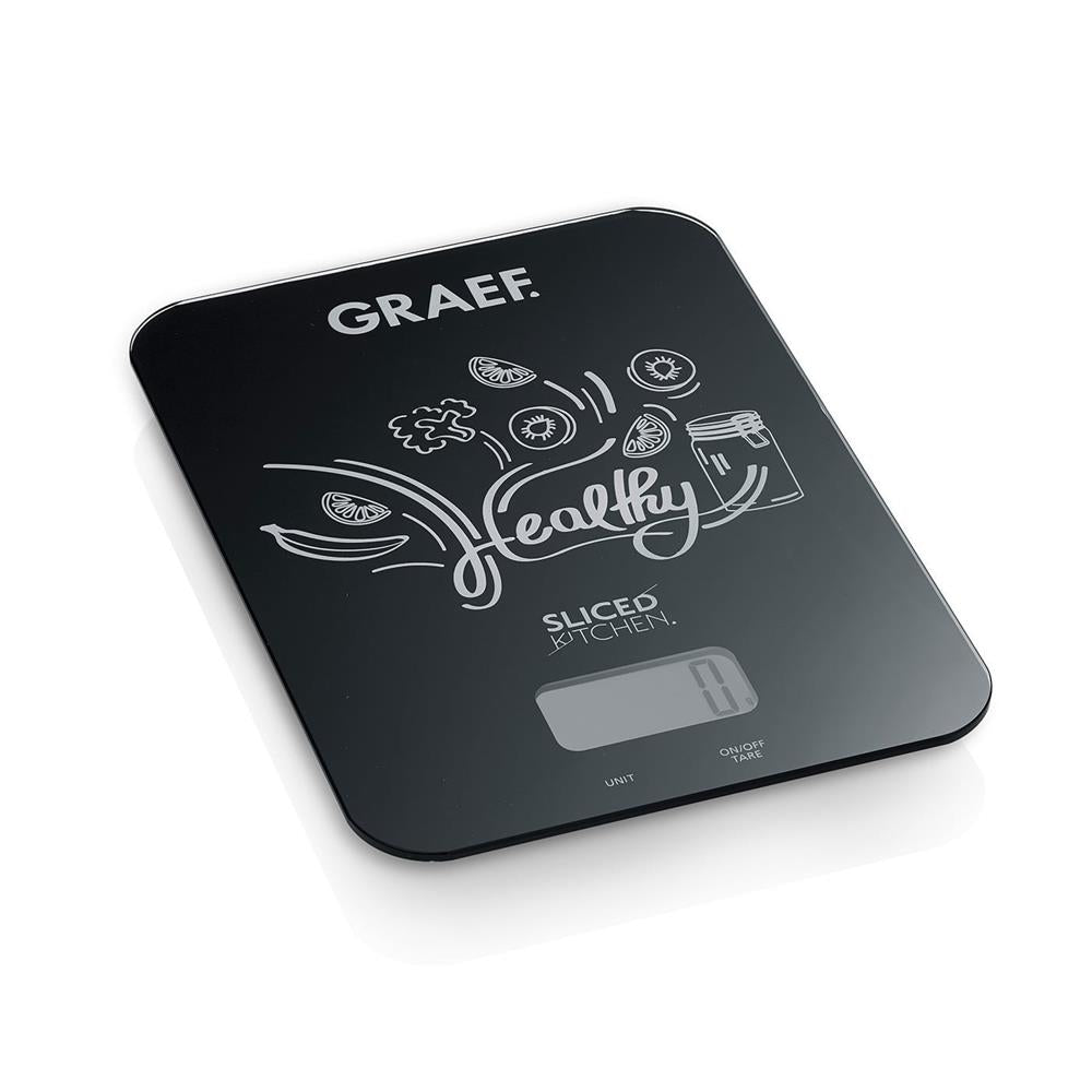 GRAEF Digitale Küchenwaage KS202 in Schwarz, mit Tara, Zuwiegefunktion und Display | B-Ware