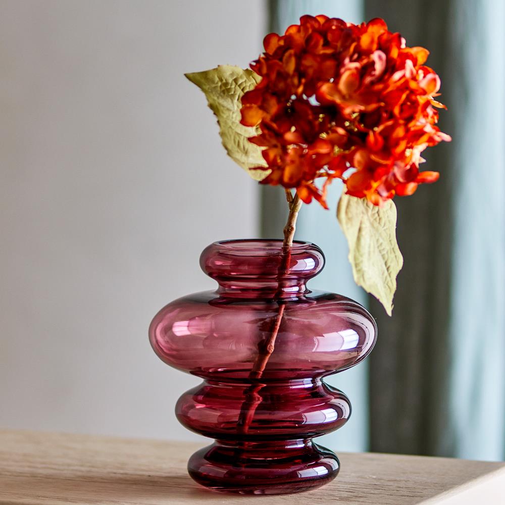 Bloomingville Kayn Vase violett - skulpturale Glasvase für Wohnzimmer & Dekoration