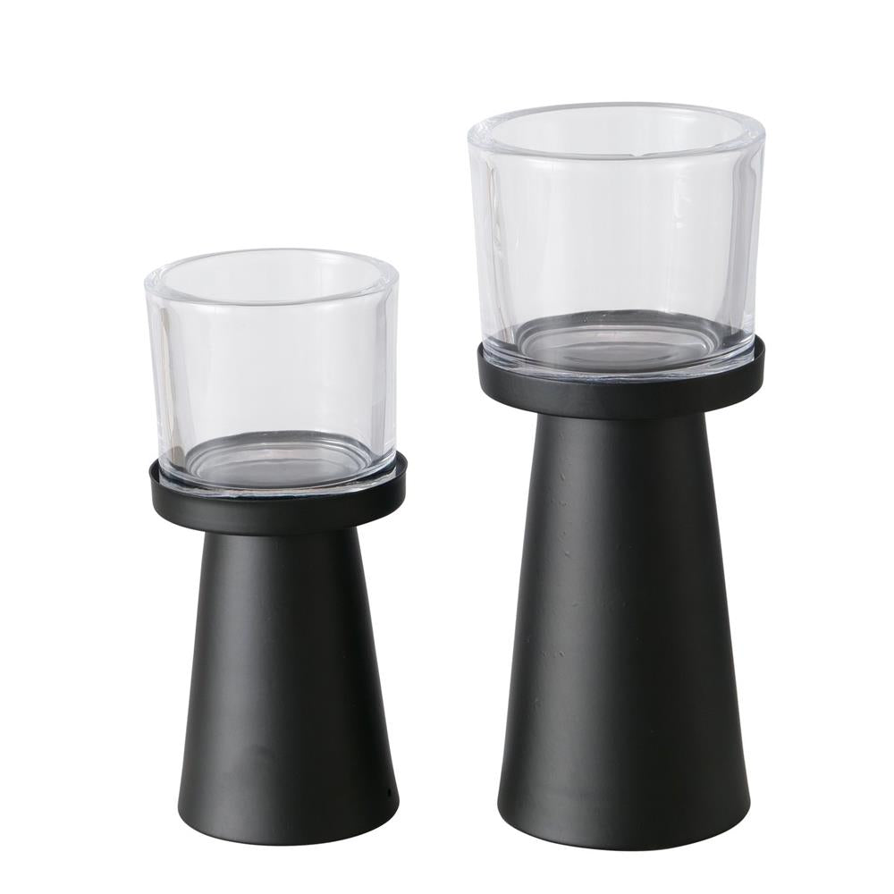 BOLTZE Windlicht Pius 2er Set Metall Glas schwarz rund modern skandinavisch