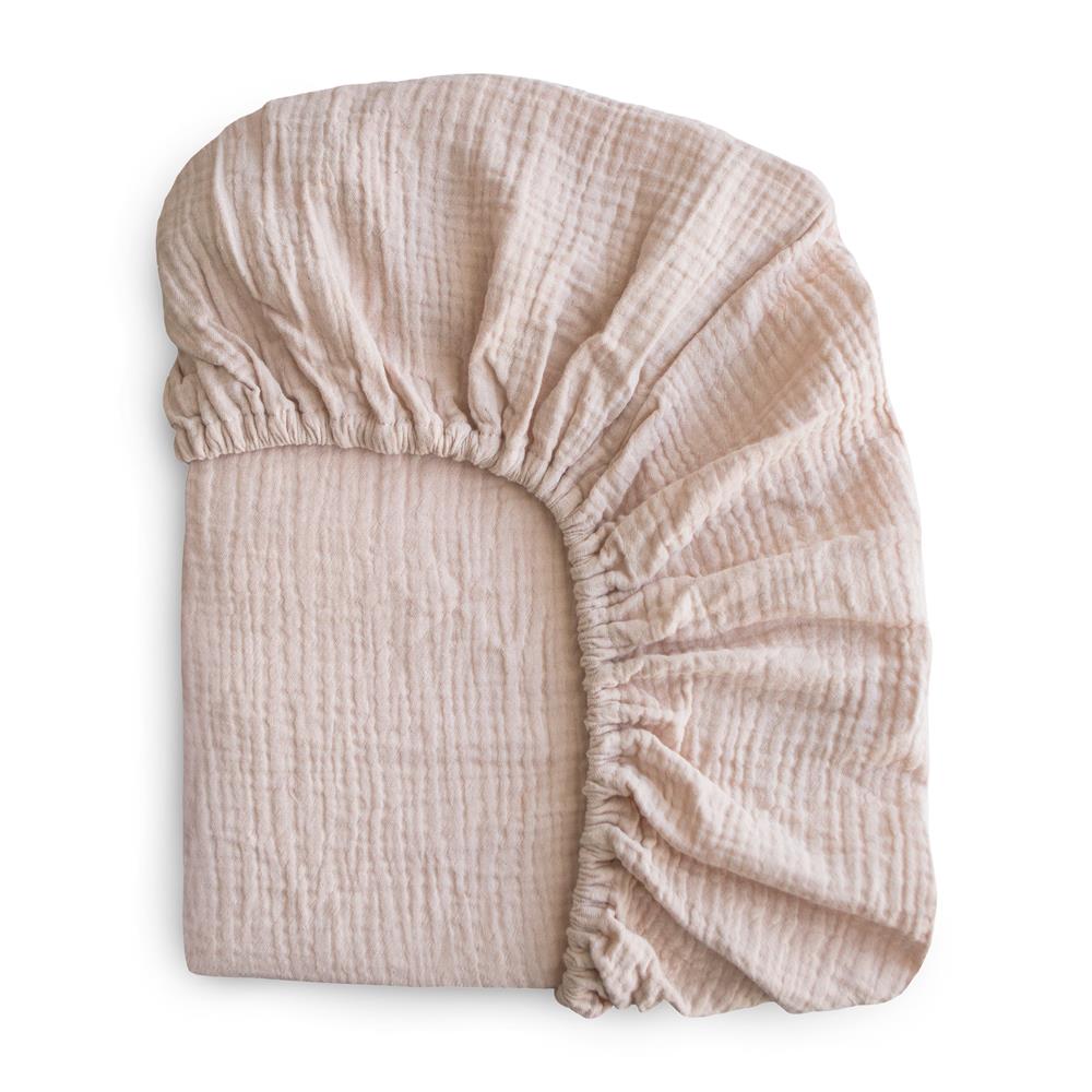 Mushie Extra weiches Musselin-Kinderbettlaken, Blush, 132x71cm Spannbettlaken