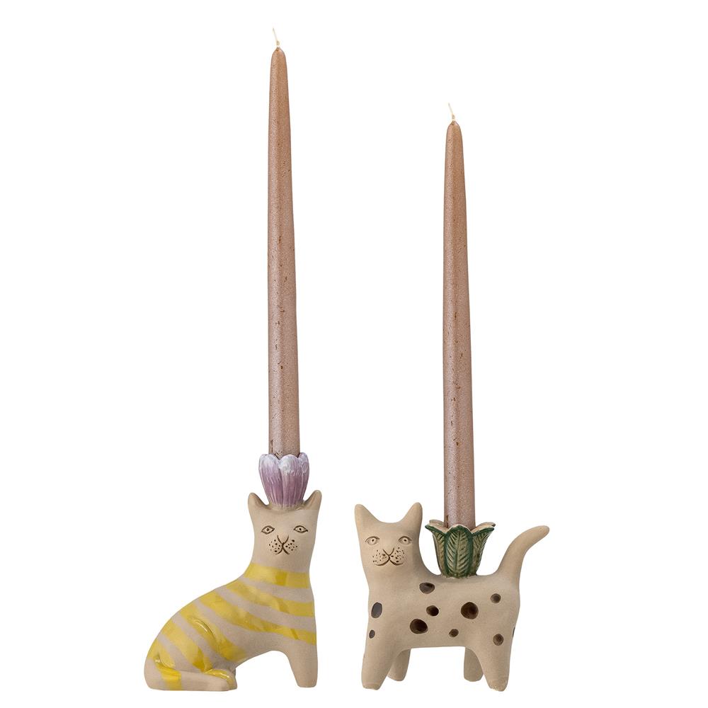 Bloomingville Mamie Kerzenhalter 2er Set – handbemaltes Steingut, warmes Braun
