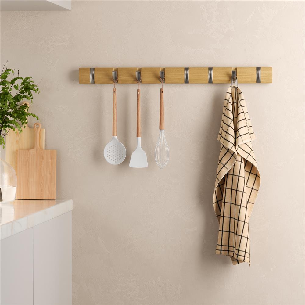 Umbra Flip Wandgarderobe, Garderobenleiste in Natur, mit 8 beweglichen Haken in Silber