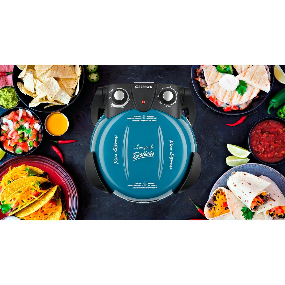 G3Ferrari elektrischer Pizzaofen Delizia 1200 W für Pizza Ø 31cm blau Pizzamaker mit feuerfestem Naturstein