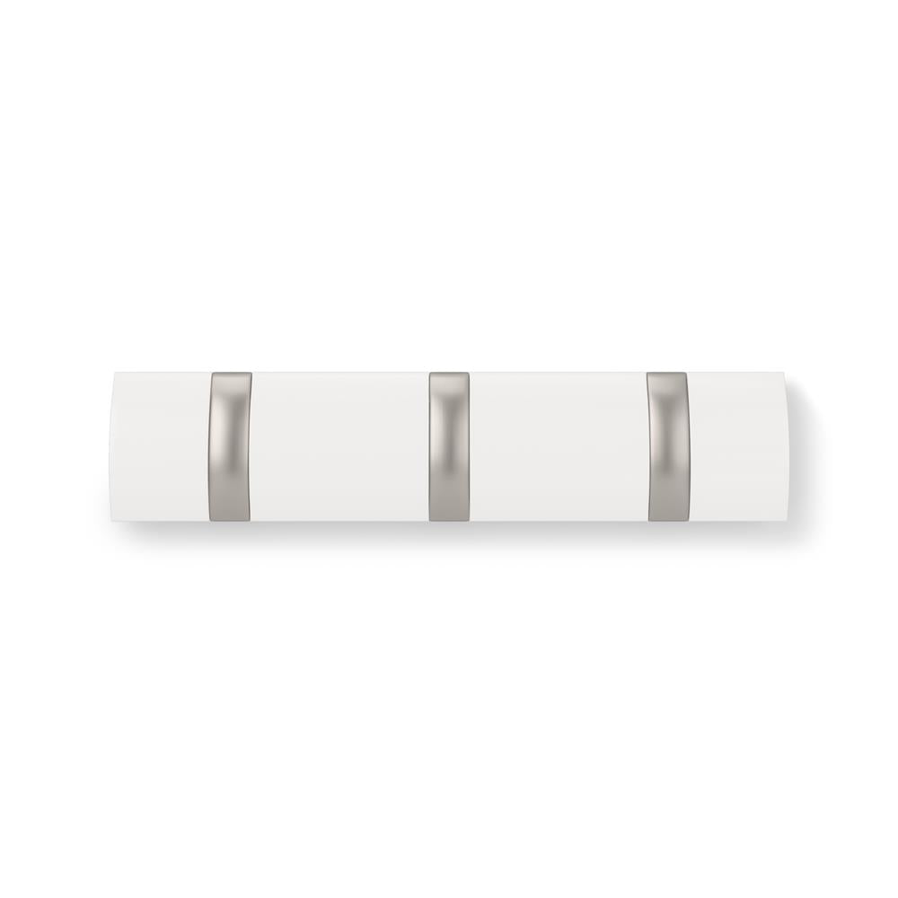 Umbra Flip Wandgarderobe, Garderobenleiste in Weiß, mit 3 beweglichen Haken in Silber