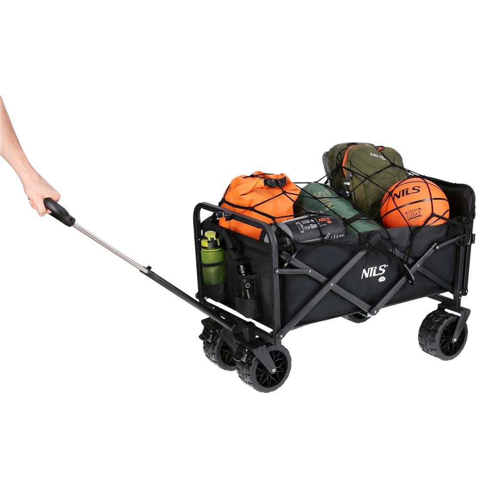 NILS CAMP Bollerwagen faltbar 160L in Schwarz - Campingwagen für Strand & Garten