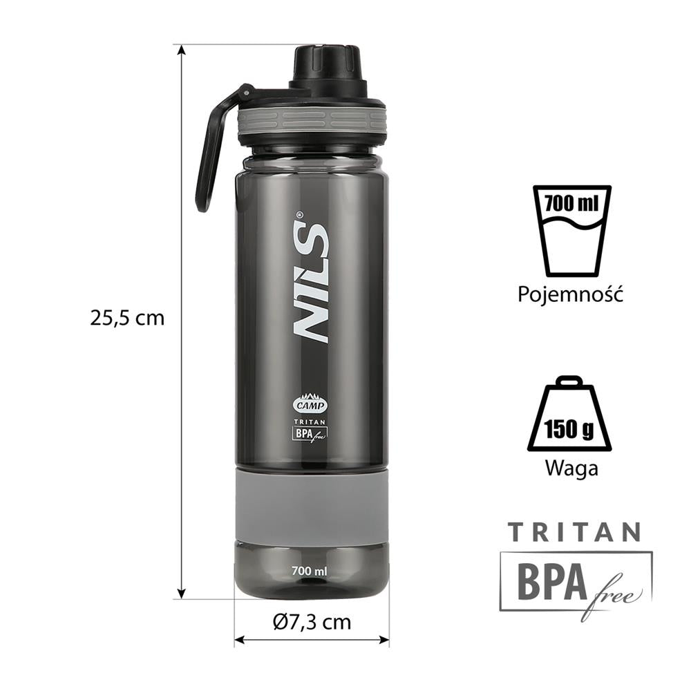 NILS CAMP Trinkflasche Tritan 700 ml grau für Camping Outdoor Sport Reisen