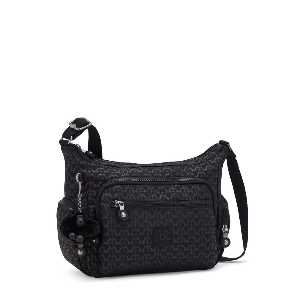 Kipling GABBIE S, Kleine Umhängetasche, Signature Emb (schwarz), Schultertasche mit vielen Fächern