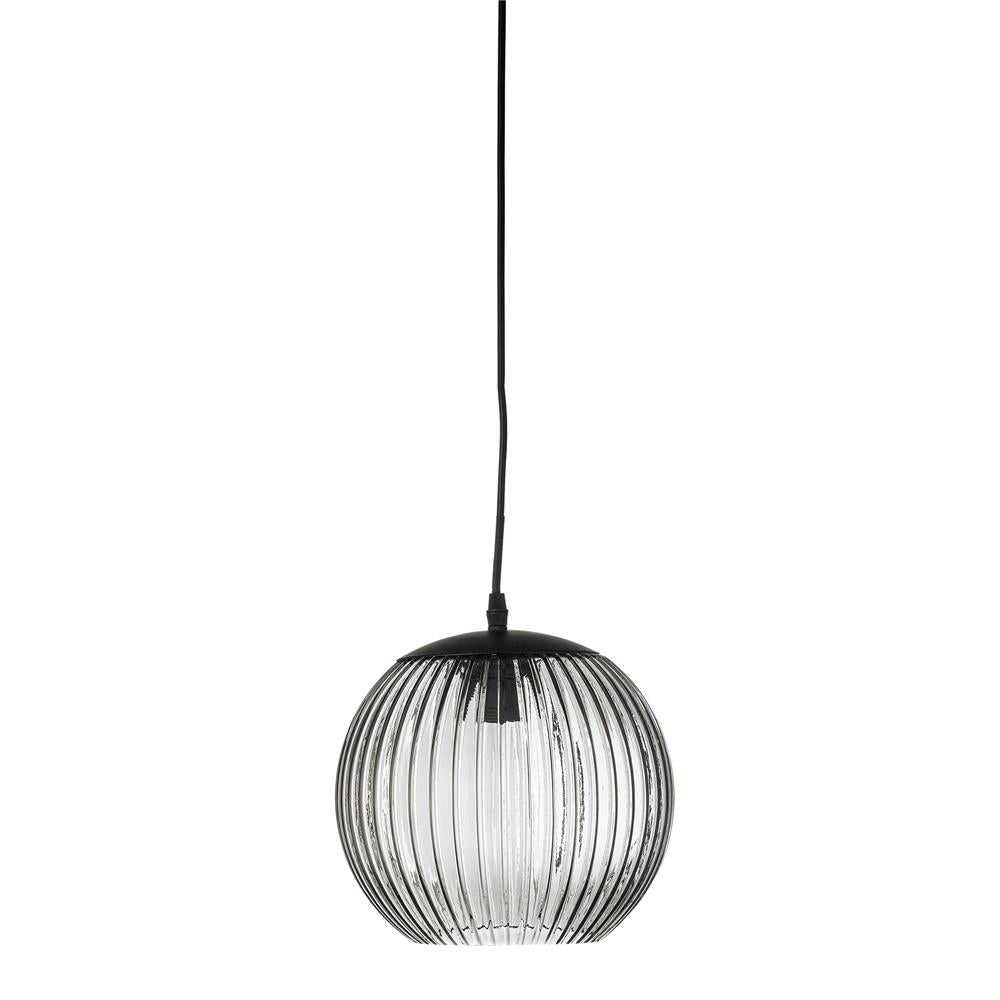 Bloomingville Sybia Hängeleuchte grau - geriffelte Glasleuchte mit Rillenstruktur für Esszimmer & Wohnzimmer