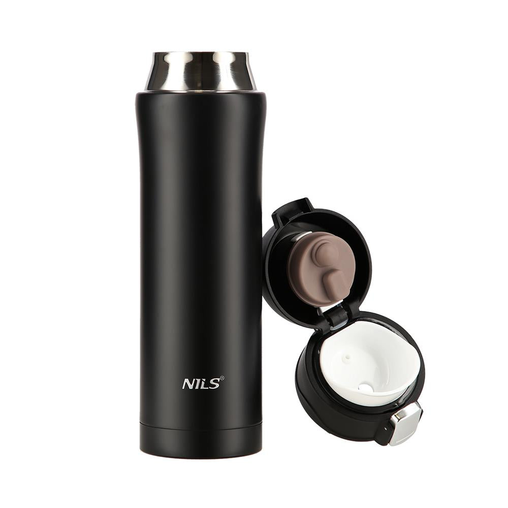 NILS Thermobecher 500 ml Edelstahl schwarz auslaufsicher für Camping Reise Alltag
