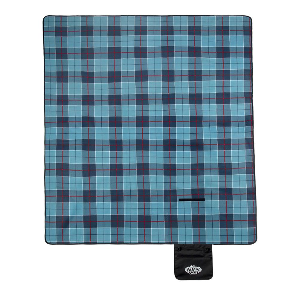 NILS CAMP Picknickdecke Blau karriert 250x200 cm - große Outdoor Decke mit Aluminium für Strand & Garten