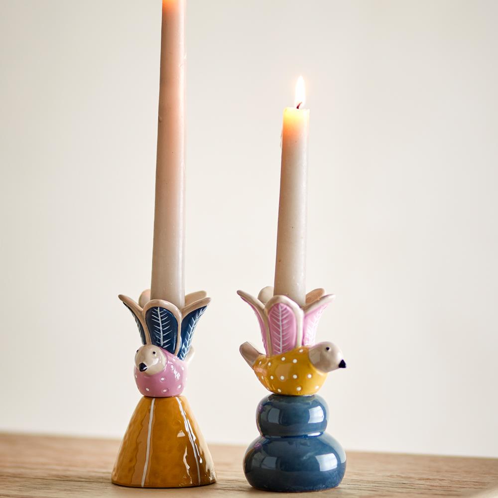 Bloomingville Swift Kerzenhalter 2er Set bunt - Kerzenständer aus Steingut für Tisch & Deko