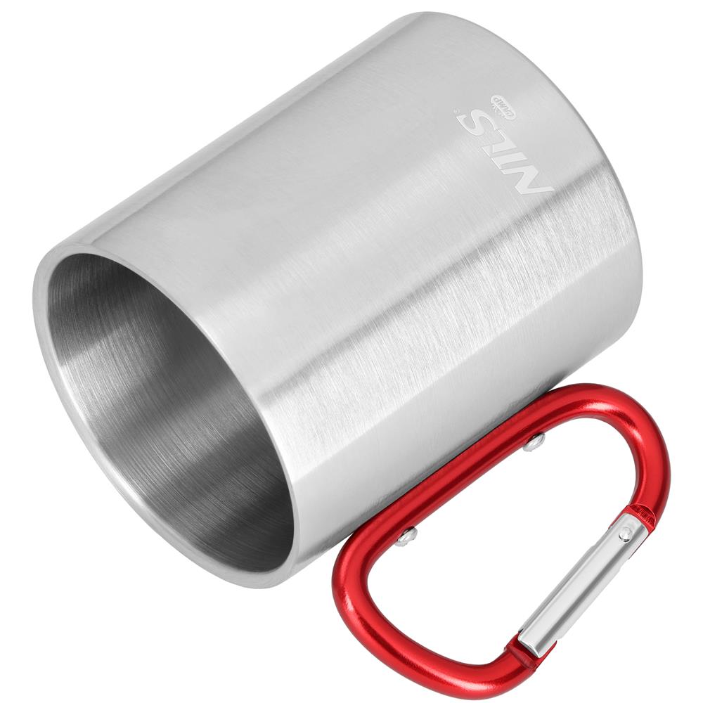 NILS CAMP Campingbecher Edelstahl 300 ml Rot - doppelwandiger Outdoor Becher mit Karabiner für Camping