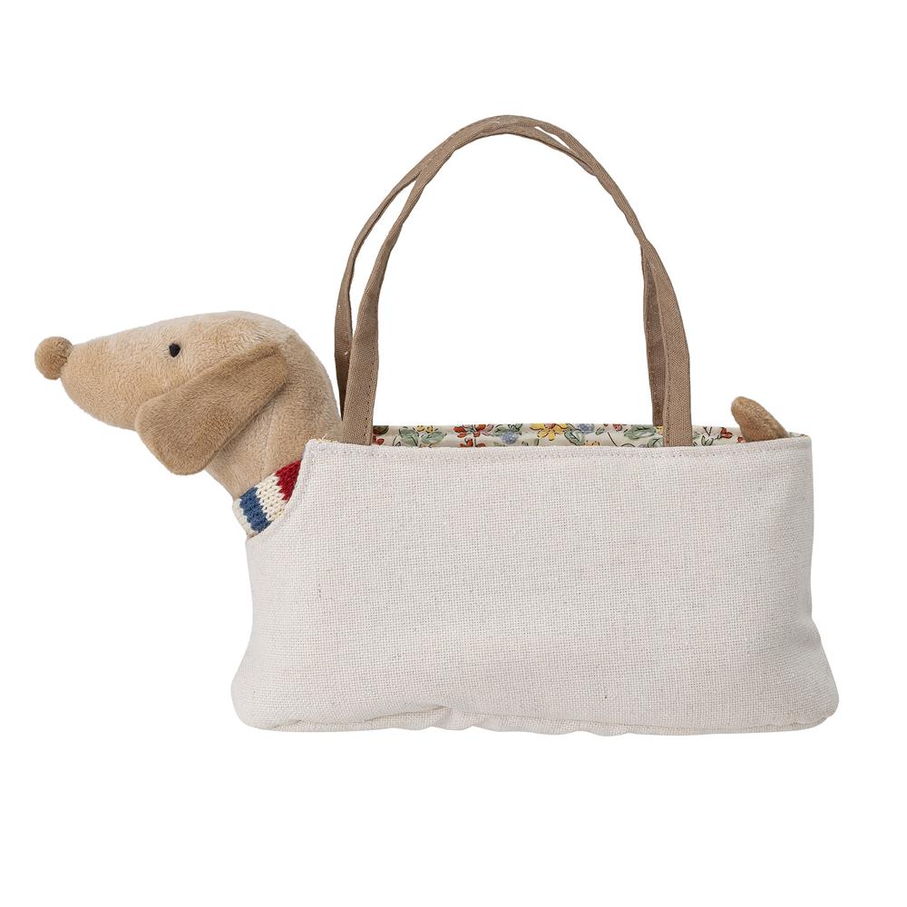 Bloomingville MINI Hilena Plüschtier Hund mit Tasche tragbar Kinder Spielzeug Stofftier Baby