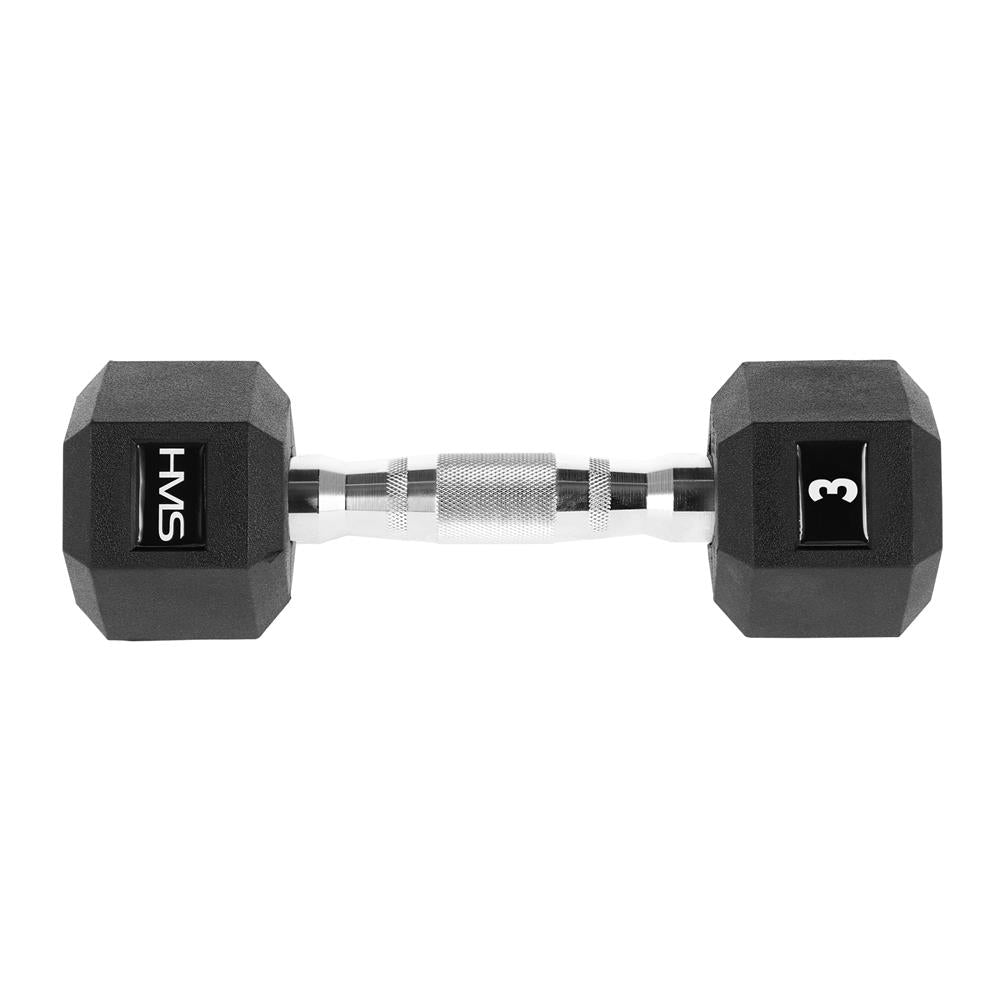 Kurzhantel 3 kg gummiert sechseckig Schwarz | HMS HEX PRO