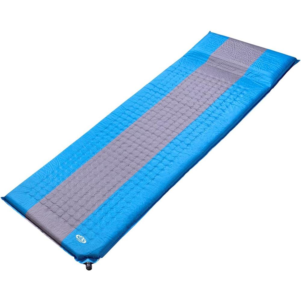 NILS CAMP selbstaufblasende Campingmatte 195 cm blau-grau Isomatte Outdoor Schlafmatte