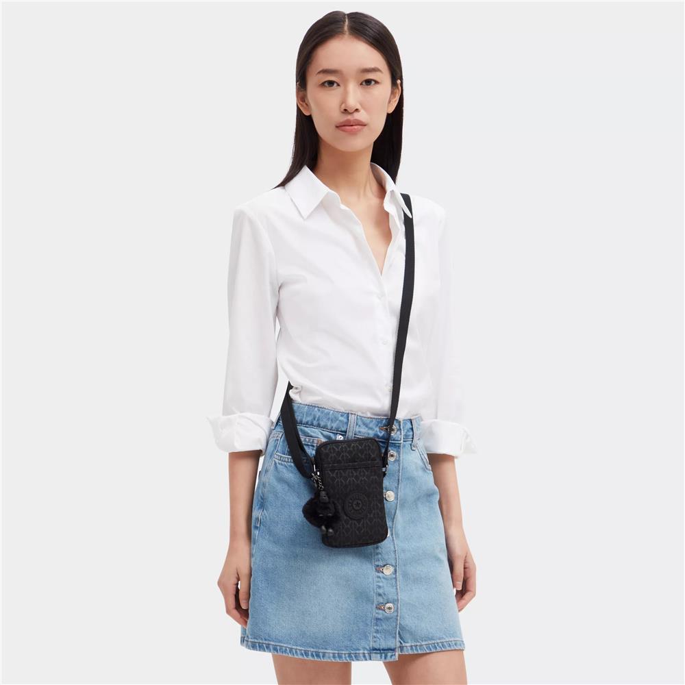 Kipling TALLY, Handytasche, Signature Emb (schwarz), Crossbody Tasche für Smartphone mit Fächern