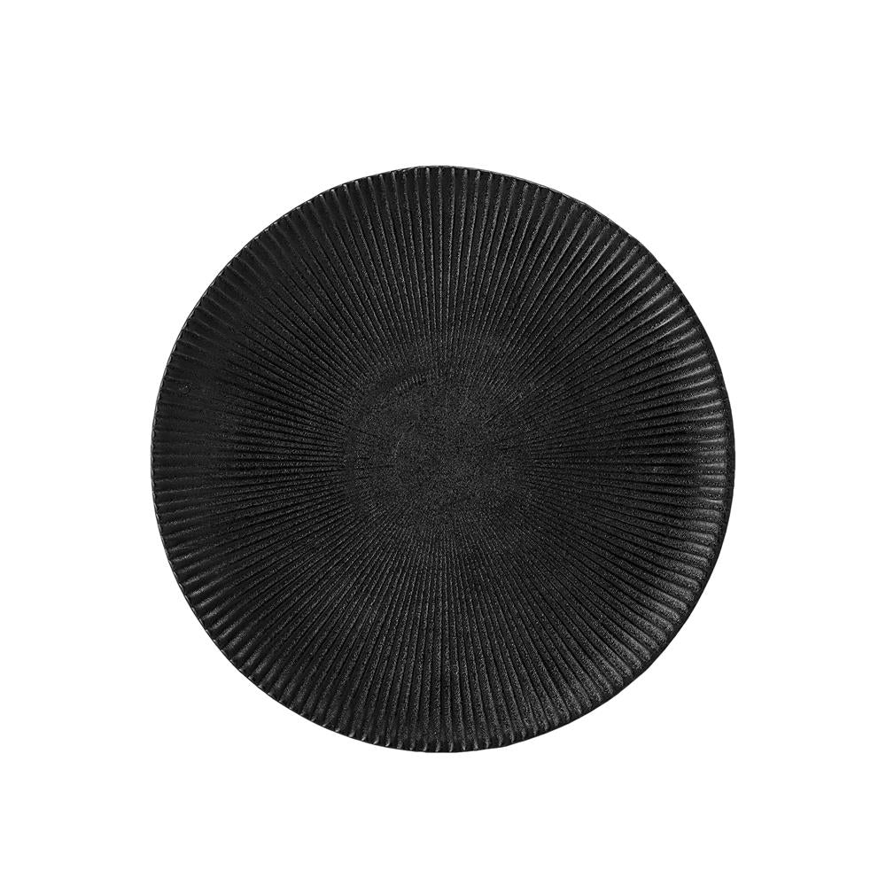 Bloomingville Neri Teller Schwarz – Steingut, Ø23 cm, skandinavisches Design mit Rillenstruktur