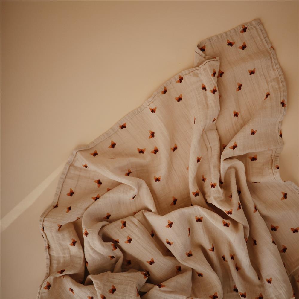 Mushie Musselin-Baby-Wickeldecke, Butterflies, Pucktuch aus 100% Bio-Baumwolle