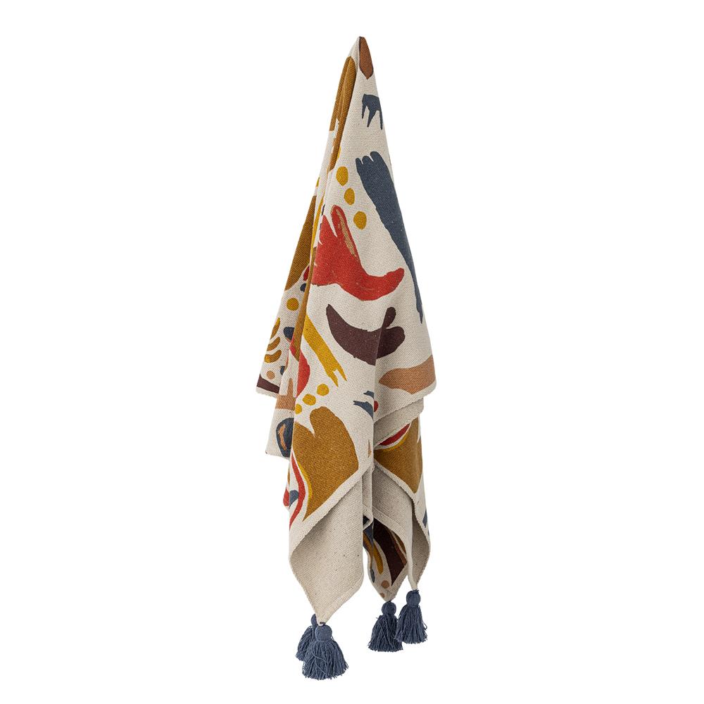 Bloomingville Horus Decke Orange 160x130 cm – Recycelte Baumwolle mit Fransen