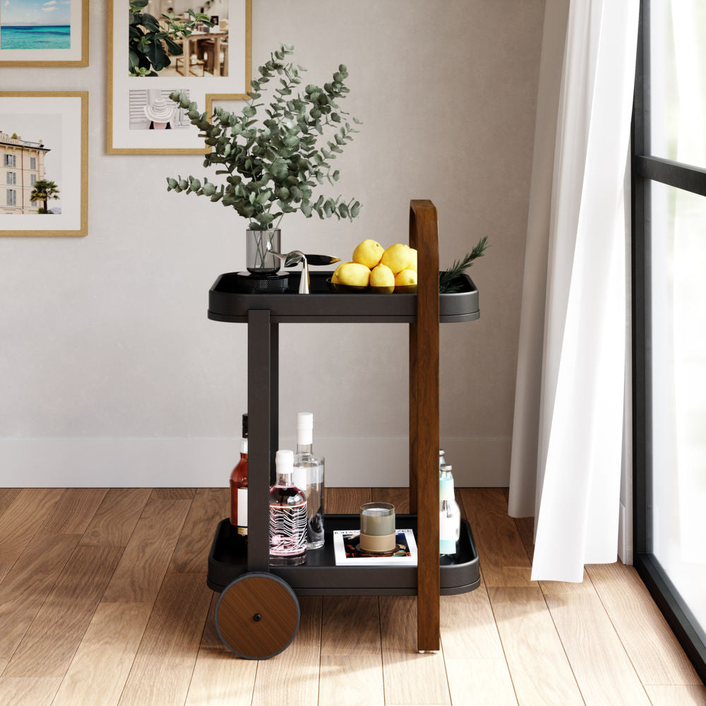 Umbra Bellwood Barwagen, Aufbewahrungswagen, Servierwagen in Schwarz/Walnuss