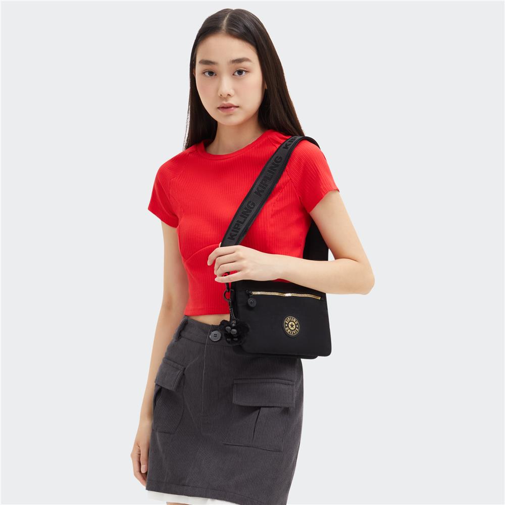 Kipling RIRI ZIP, Kleine Umhängetasche, Glorious Gold (schwarz), Schultertasche, Crossbody