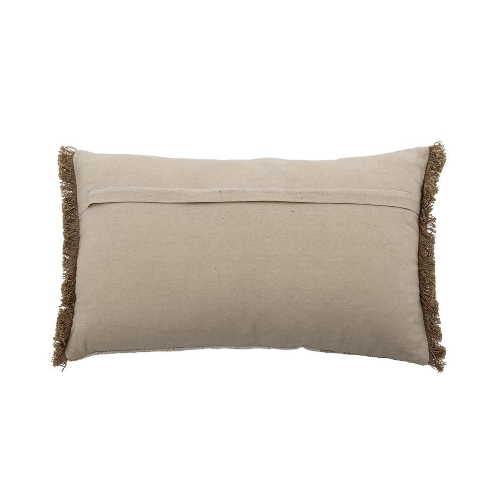 Bloomingville Cinta Kissen natur - Baumwollkissen mit Fransen Patchwork Sofa Deko