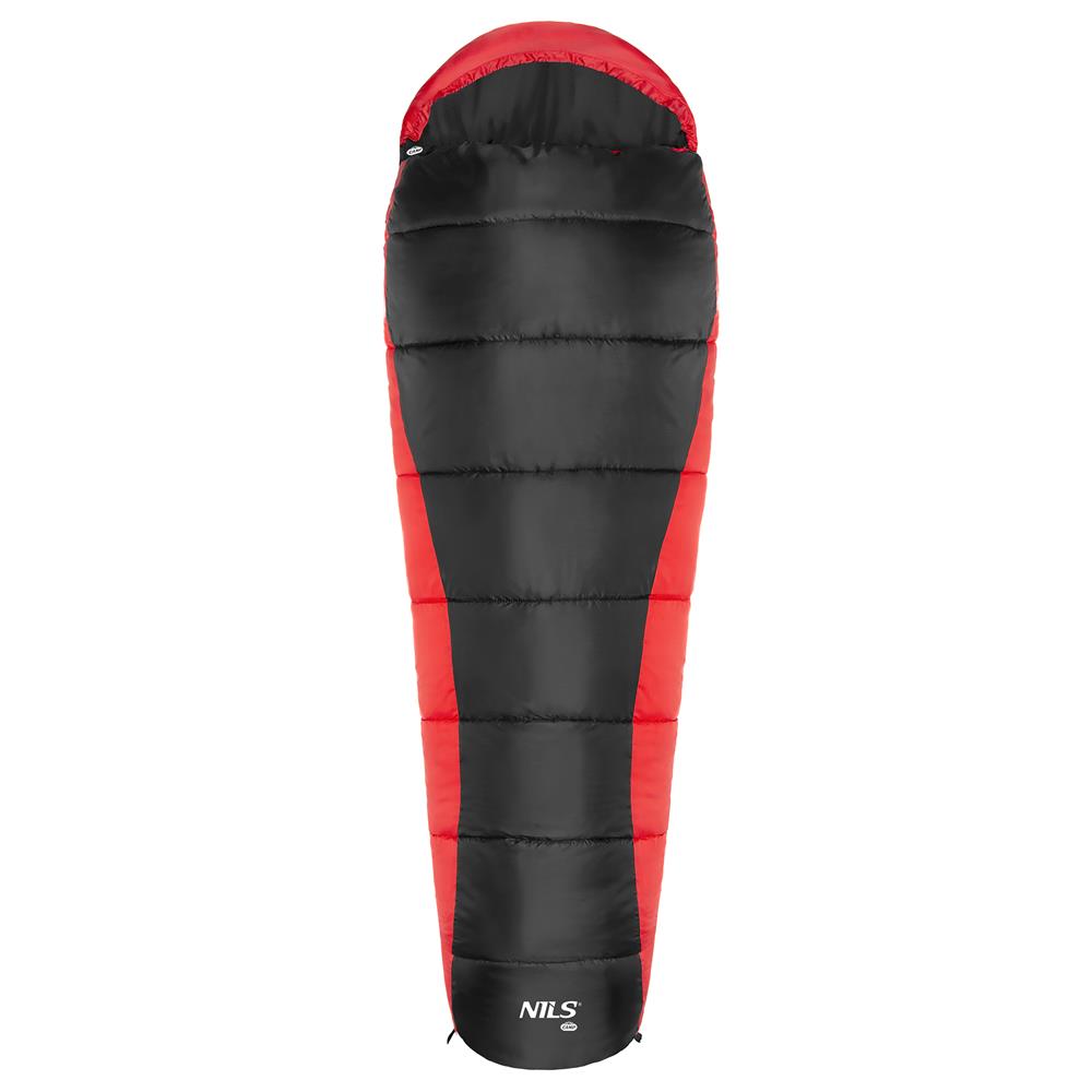 NILS CAMP Schlafsack Schwarz-Rot - Mumienschlafsack für Camping, Trekking & Outdoor