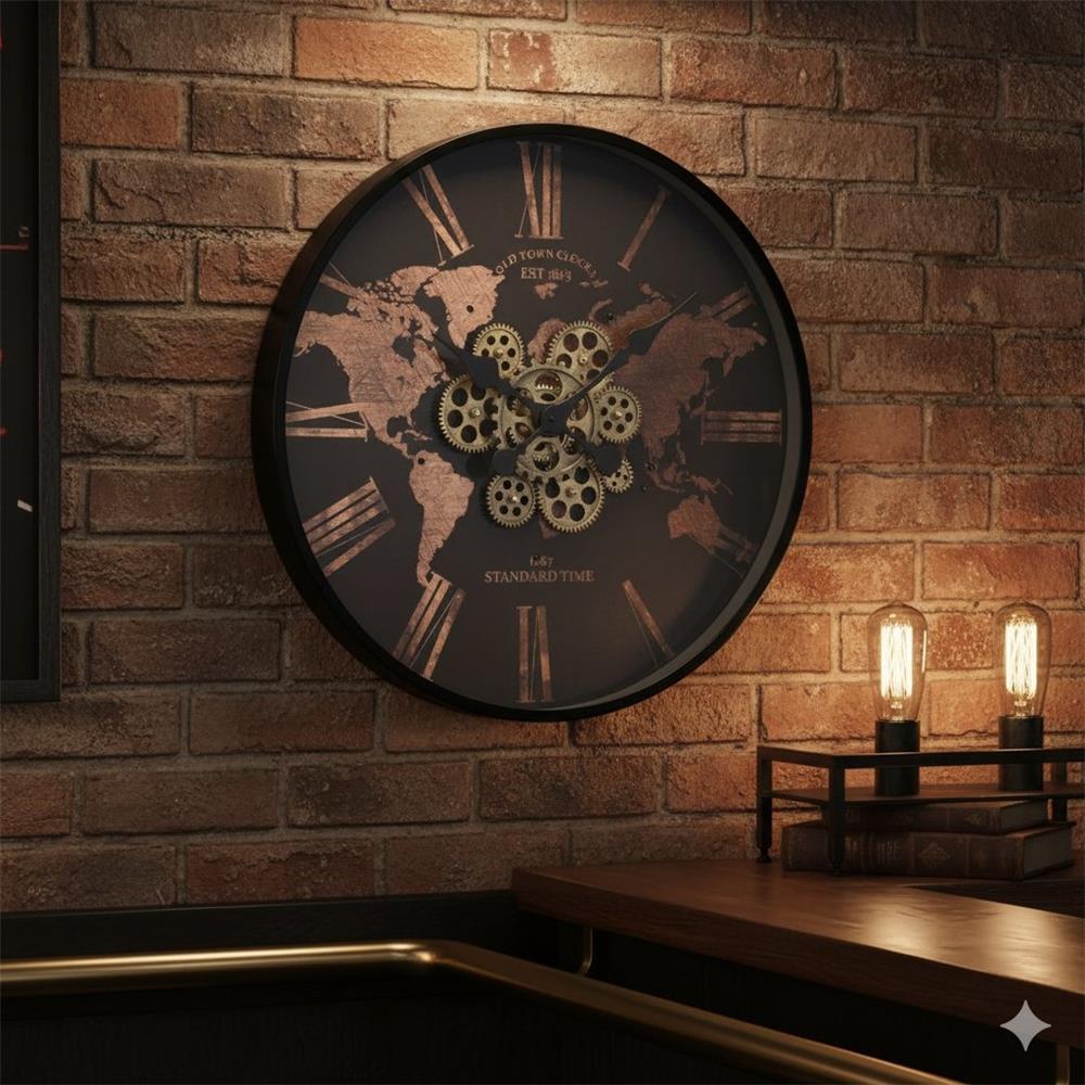 BOLTZE Wanduhr Rodas 57 cm rund schwarz braun Holz Metall analog modern