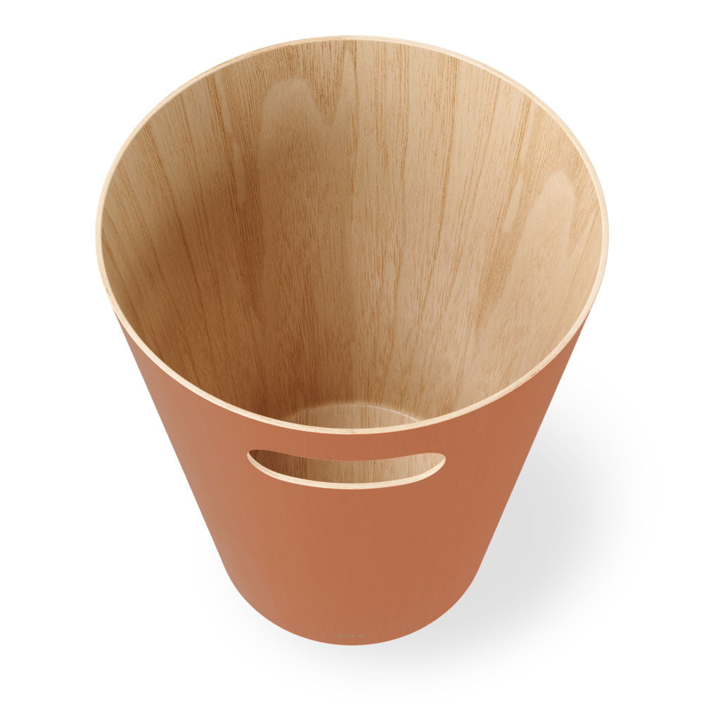 Umbra Woodrow Abfalleimer, Terrakotta Braun/Holz, 7,5 Liter, Zweifarbiger Papierkorb
