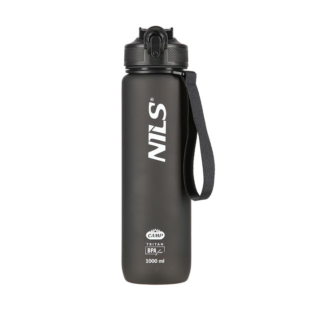 NILS CAMP Trinkflasche Tritan 1000 ml mit Strohhalm schwarz für Outdoor Sport Reisen