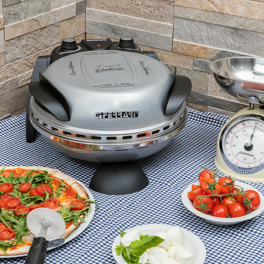 G3Ferrari elektrischer Pizzaofen Delizia 1200 W für Pizza Ø 31cm silber Pizzamaker mit feuerfestem Naturstein