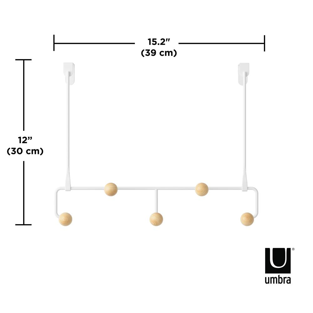 Umbra Estique Multifunktionale Türgarderobe mit 5 Haken, Türhaken ohne Bohren, in Weiß