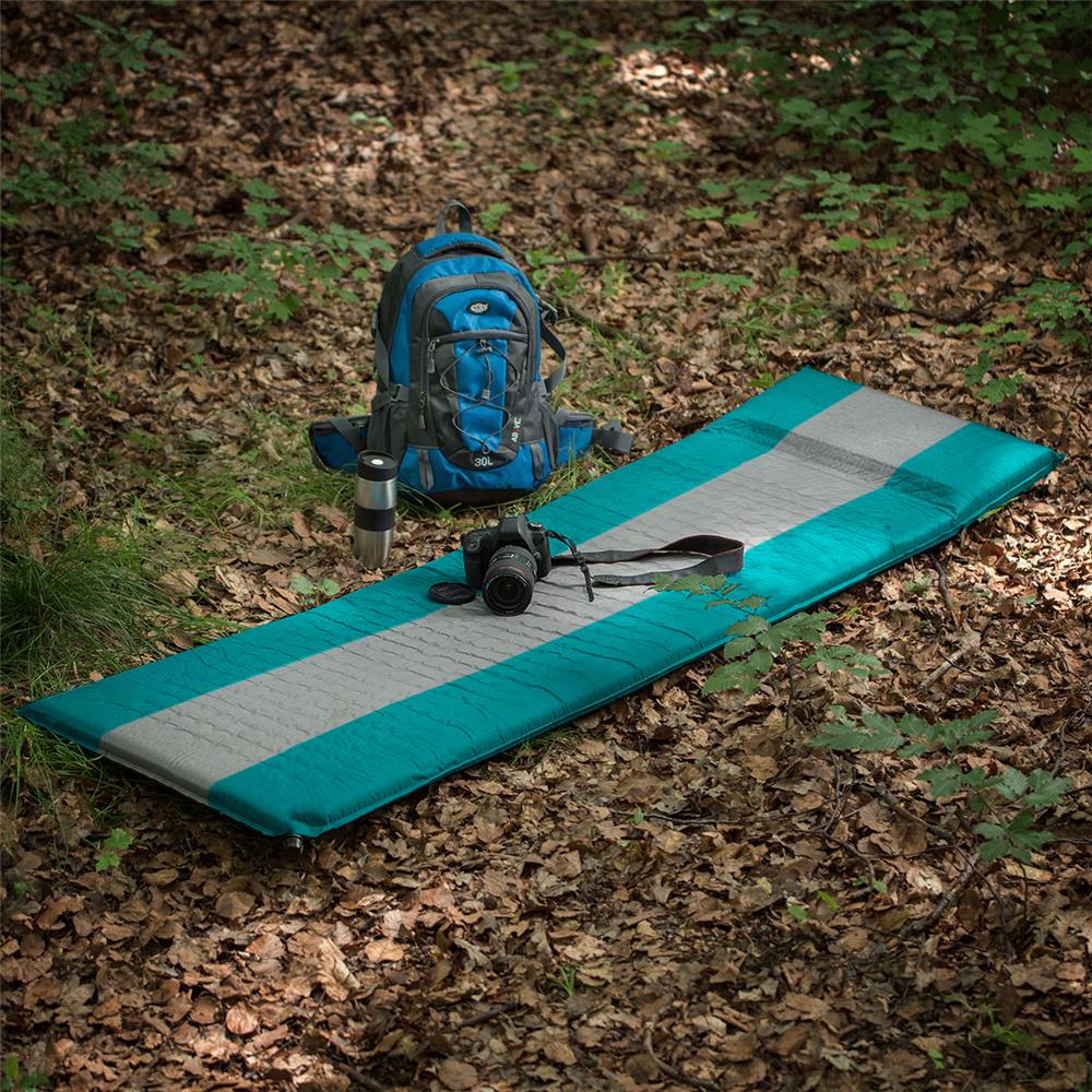 NILS CAMP selbstaufblasende Campingmatte 195 cm türkis-grau Isomatte Outdoor Schlafmatte