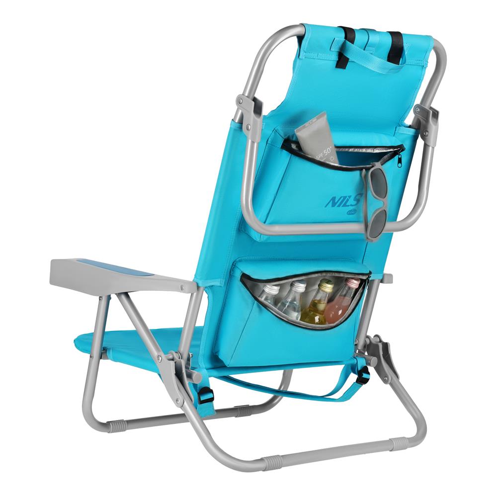 NILS CAMP Strandliege klappbar - 3in1 Campingliege mit Rucksack & Kühlfach für Outdoor