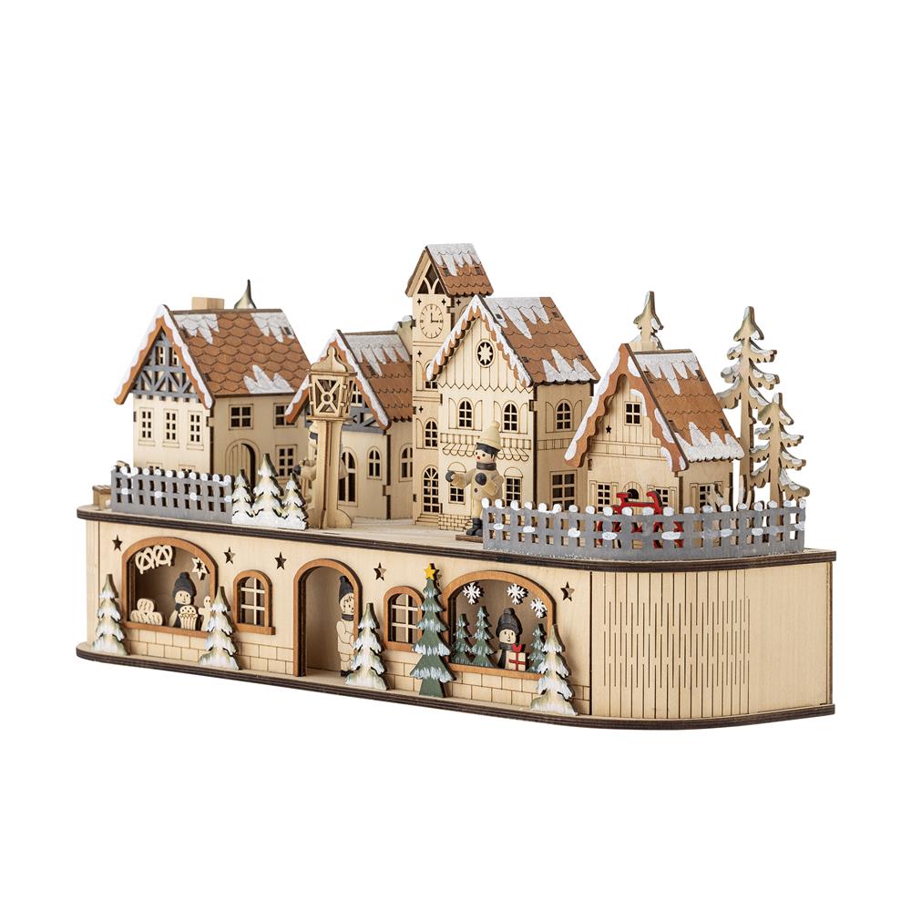 Bloomingville Norwich Deko mit Licht Natur Holz LED Weihnachtsdorf