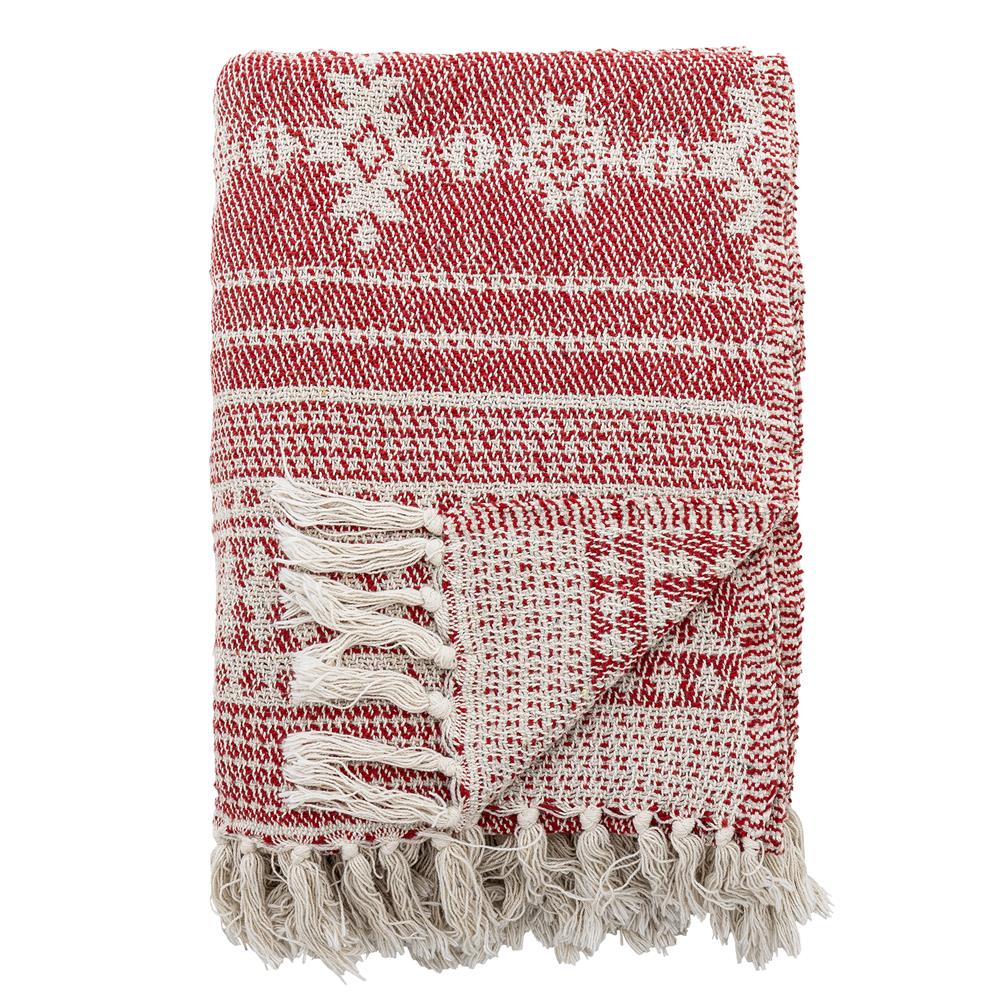 Bloomingville Oia Weihnachtsdecke Rot 160 x 130 cm mit Schneeflocken-Muster