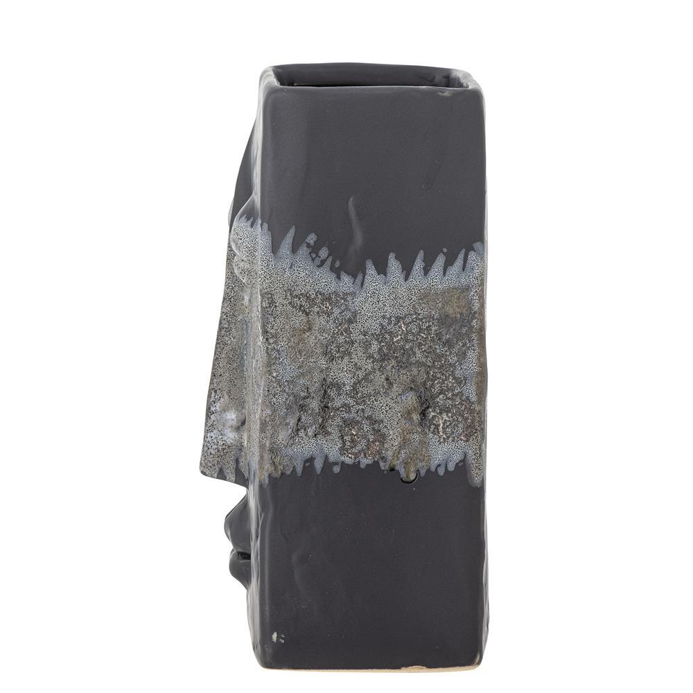 Bloomingville Nasru Vase – Schwarzes Steingut mit Gesichtsform, L15xH22xW10,5 cm