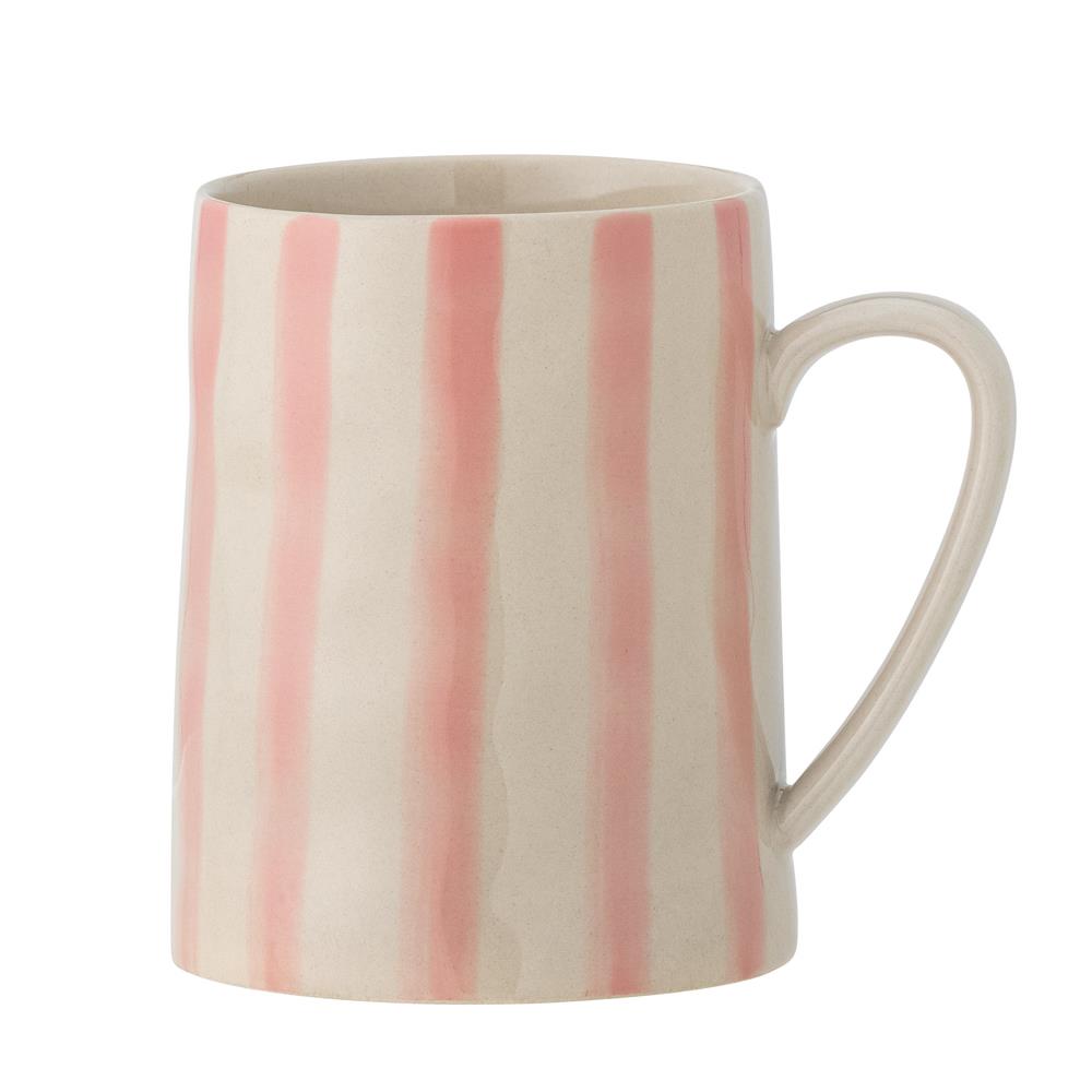 Bloomingville Begonia Tasse aus Steingut in rosa, 440 ml, handbemalt, große Kaffeetasse