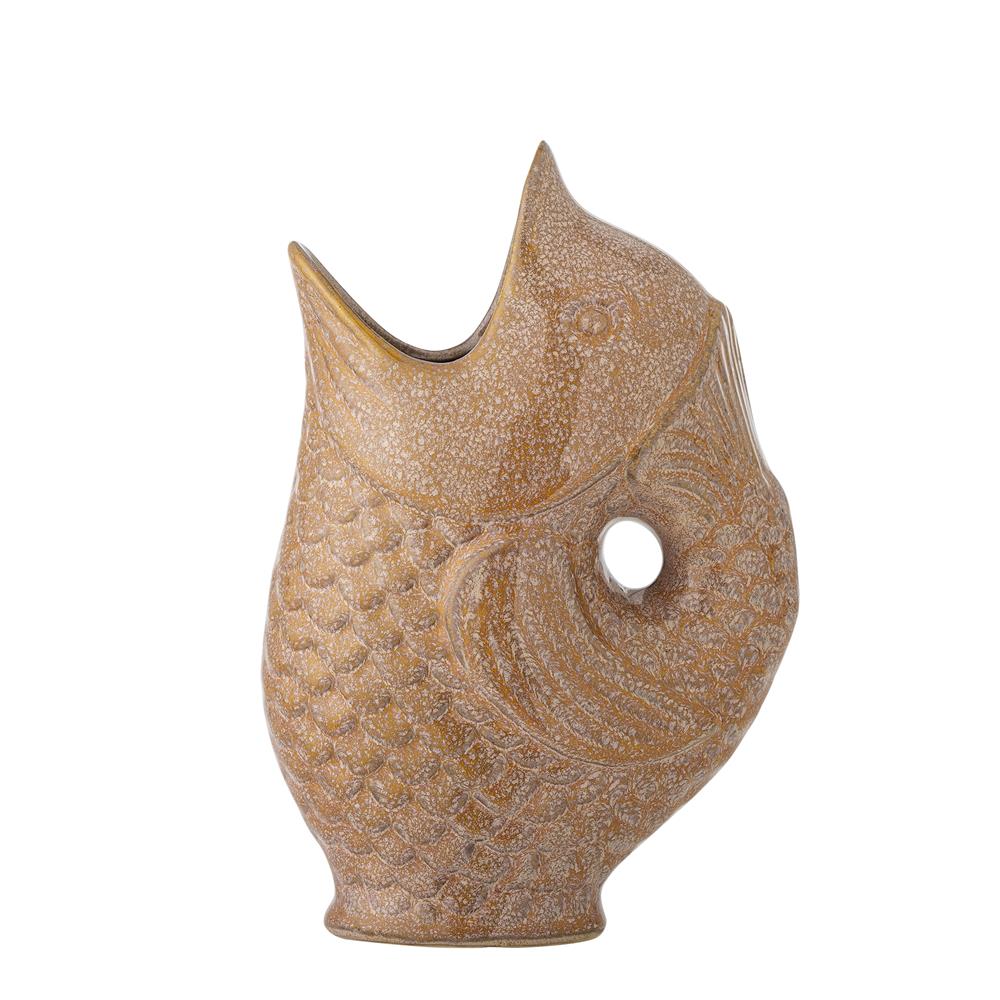 Bloomingville Harvey Vase Braun Steingut Fischform mediterran 24cm