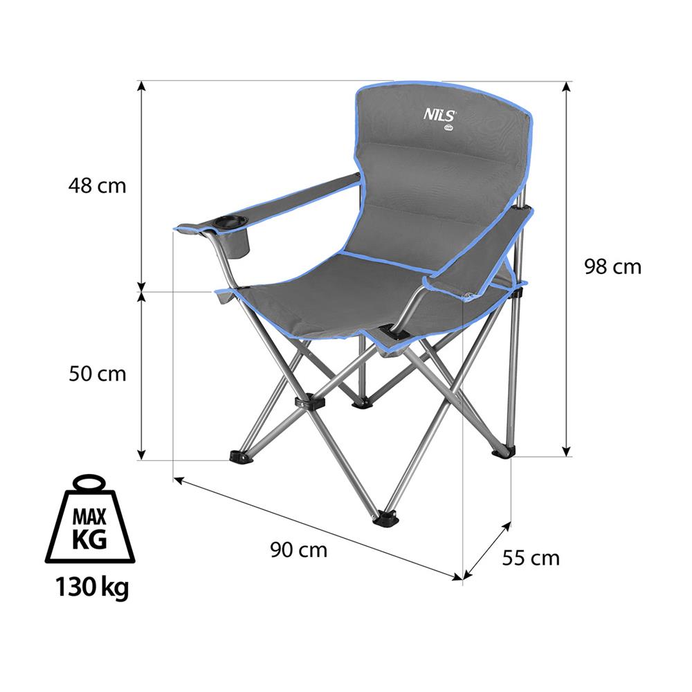 NILS CAMP Campingstuhl Grau-Blau - gepolsterter Klappstuhl mit Armlehnen für Camping, Garten & Angeln