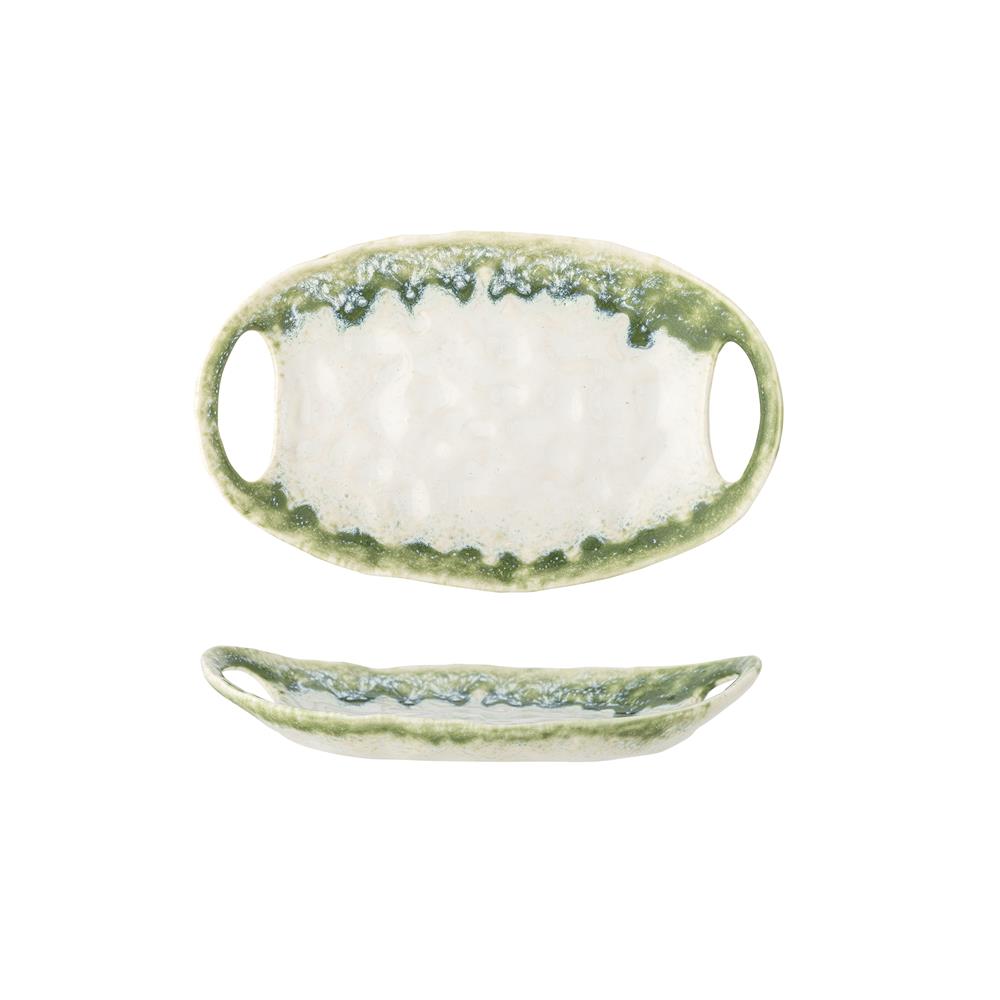 Bloomingville Prim Servierplatte grün L22 cm aus Steingut – handdekorierte Platte für Küche & Tischdeko