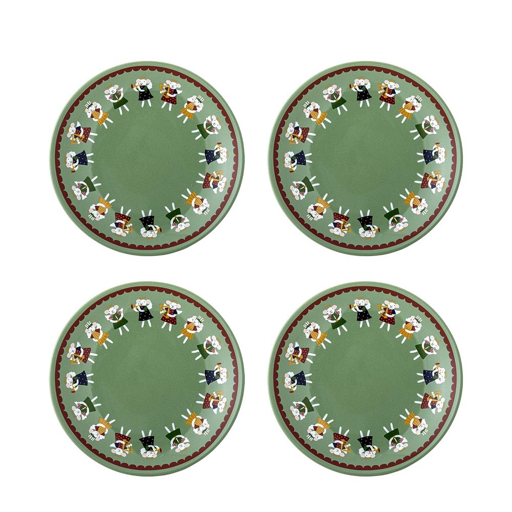 Bloomingville Peo Teller Grün Steingut 4er Set Weihnachtsteller 16 cm