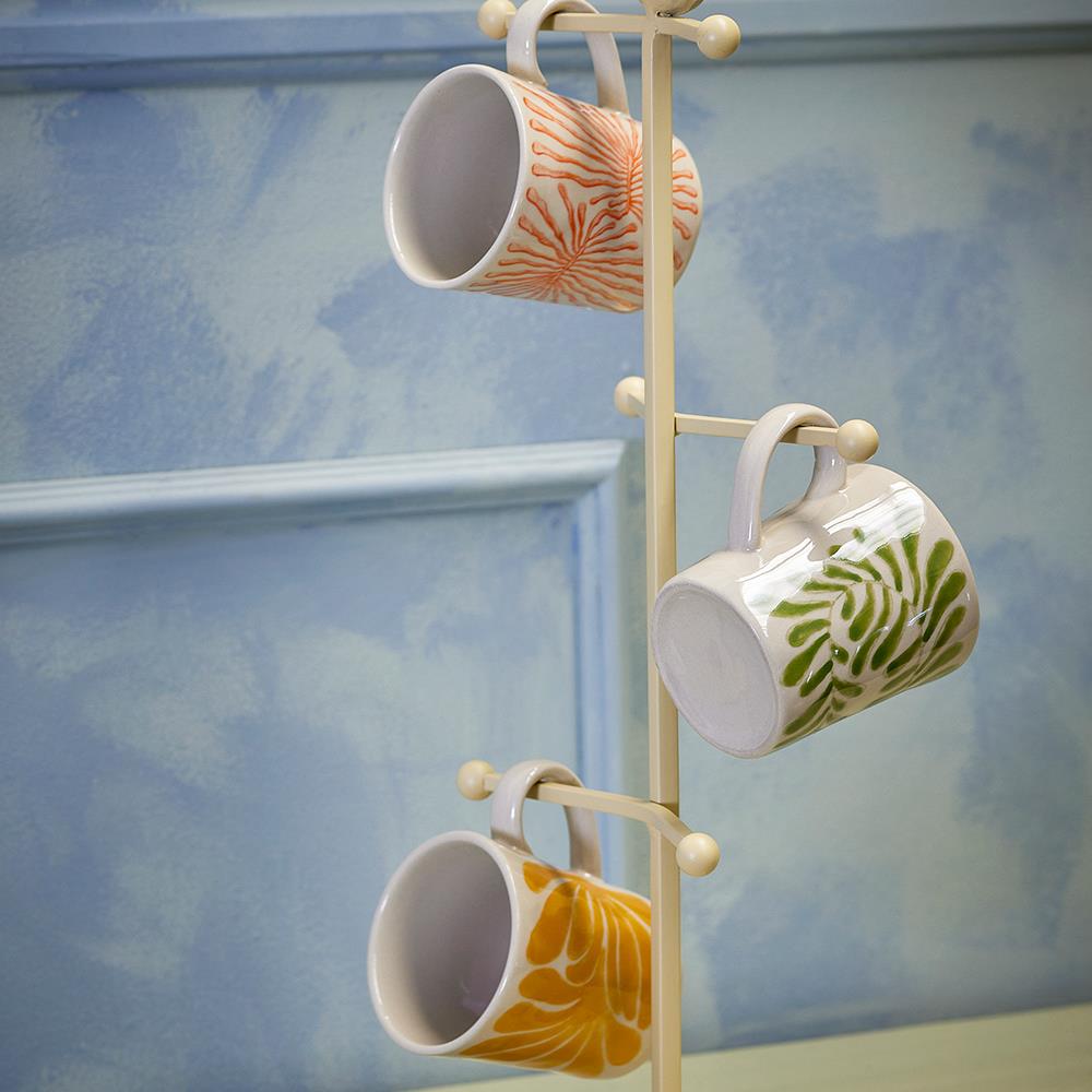 Bloomingville Fauni Tassen 3er Set, Bunt – handbemalte Becher aus Steingut