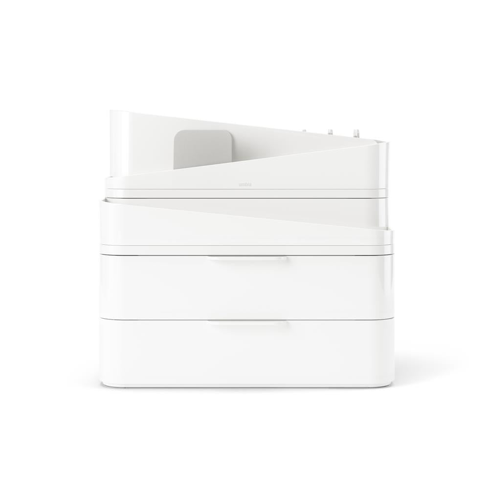 Umbra Glam Kosmetik Organizer in Weiß/Grau, Modulare Aufbewahrungsbox mit 3 Schubladen
