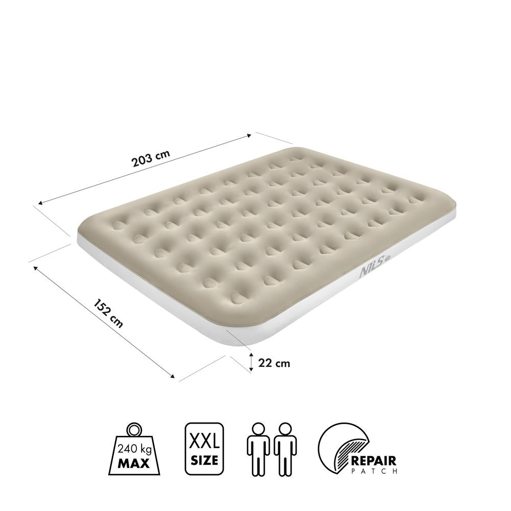 NILS CAMP Campingmatratze Doppelbett beige 203x152x22 cm für Camping Reise Gästebett
