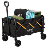 NILS CAMP Bollerwagen faltbar 100L in Schwarz Orange - kompakter Campingwagen für Strand & Outdoor