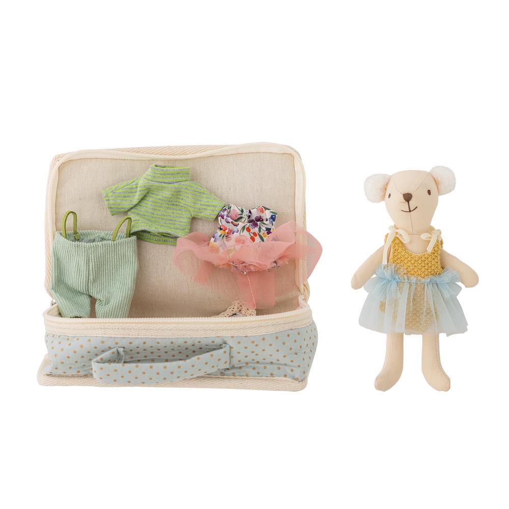 Bloomingville MINI Lara Puppe mit Stoffkoffer aus Polyester, bunt, 6er Set