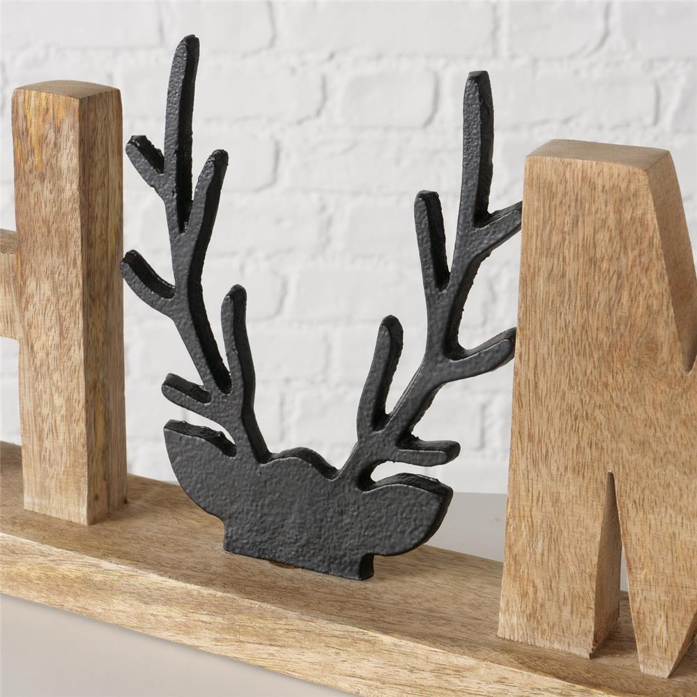 BOLTZE Schriftzug Vilbert – HOME-Deko aus Holz & Metall mit Hirschgeweih, 46,5 cm